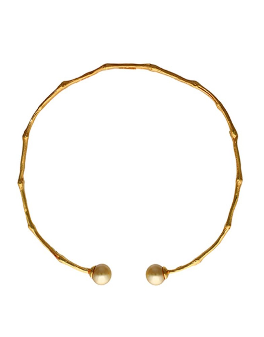 MAJORICA Golden Bambu Adjustable Choker With Champagne Pearls | Pearl Chokers