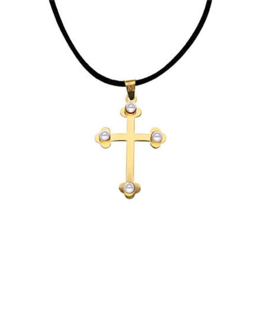 MAJORICA Gold Trinity Cross Pendant With Pearls | Pendant Chain