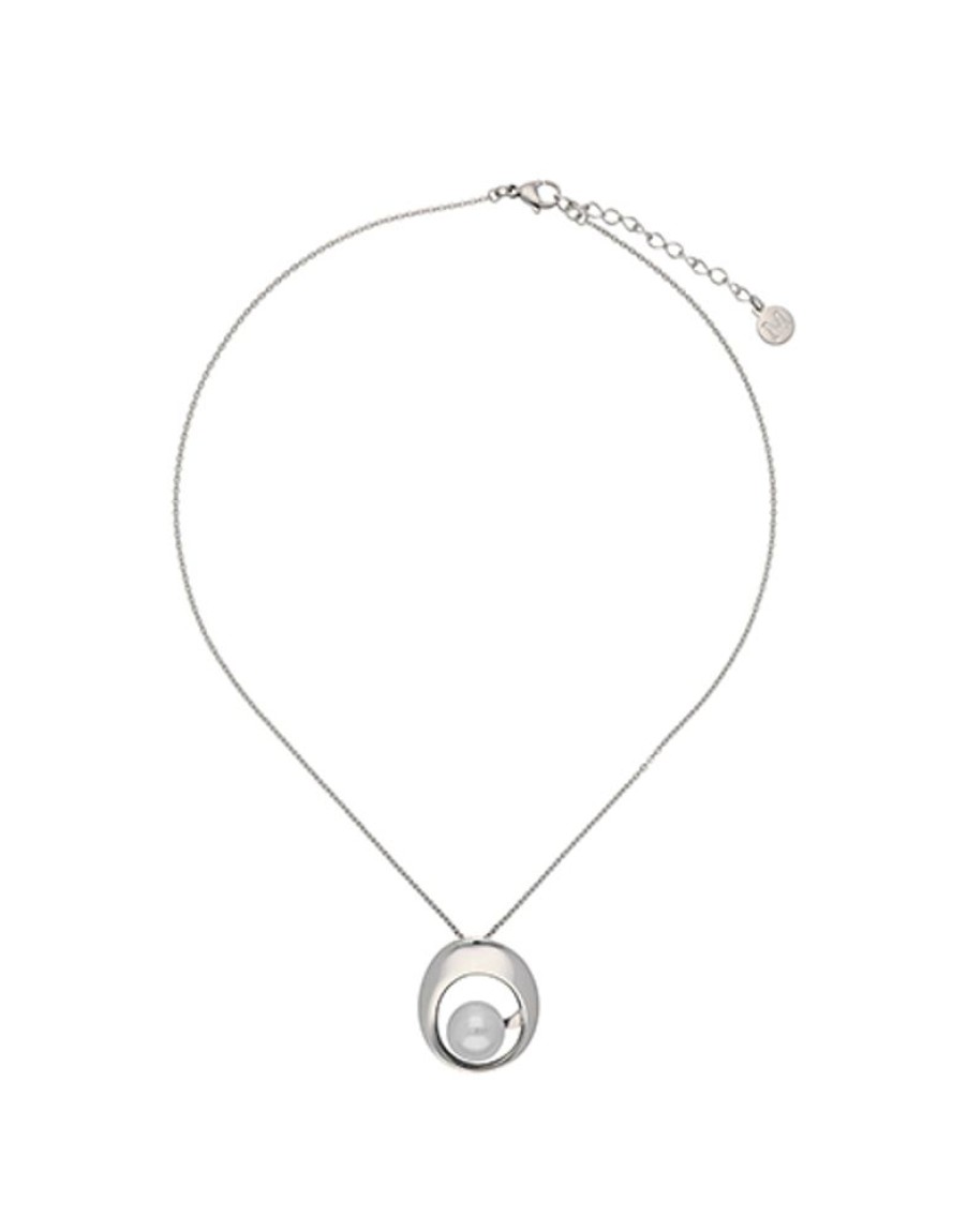 MAJORICA Petra Necklace In Steel With A Round White Pearl | Pendants With Chain