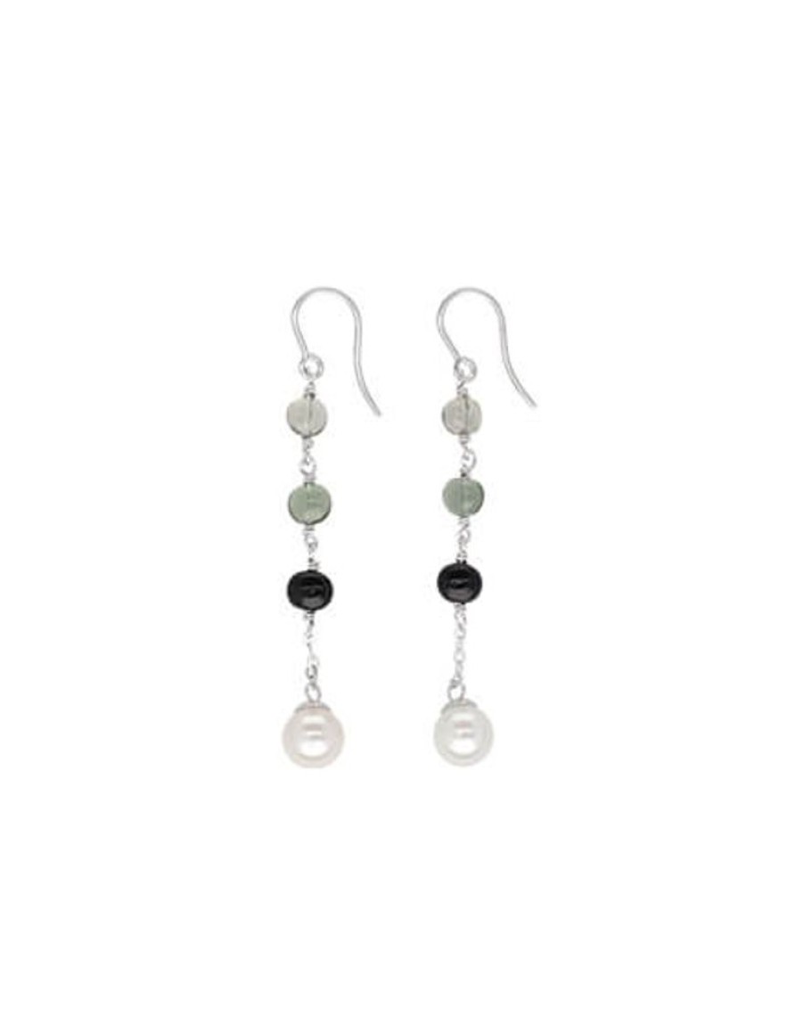 MAJORICA Algaida Long Fish Wire Earrings, Silver And Black | Pearl Drop Earrings