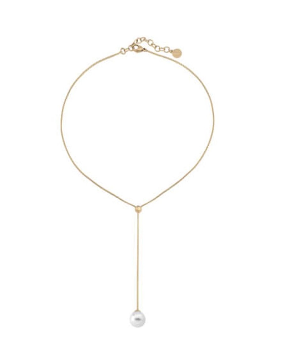 MAJORICA Golden Steel Short Necklace Aura | Pearl Chain Necklaces