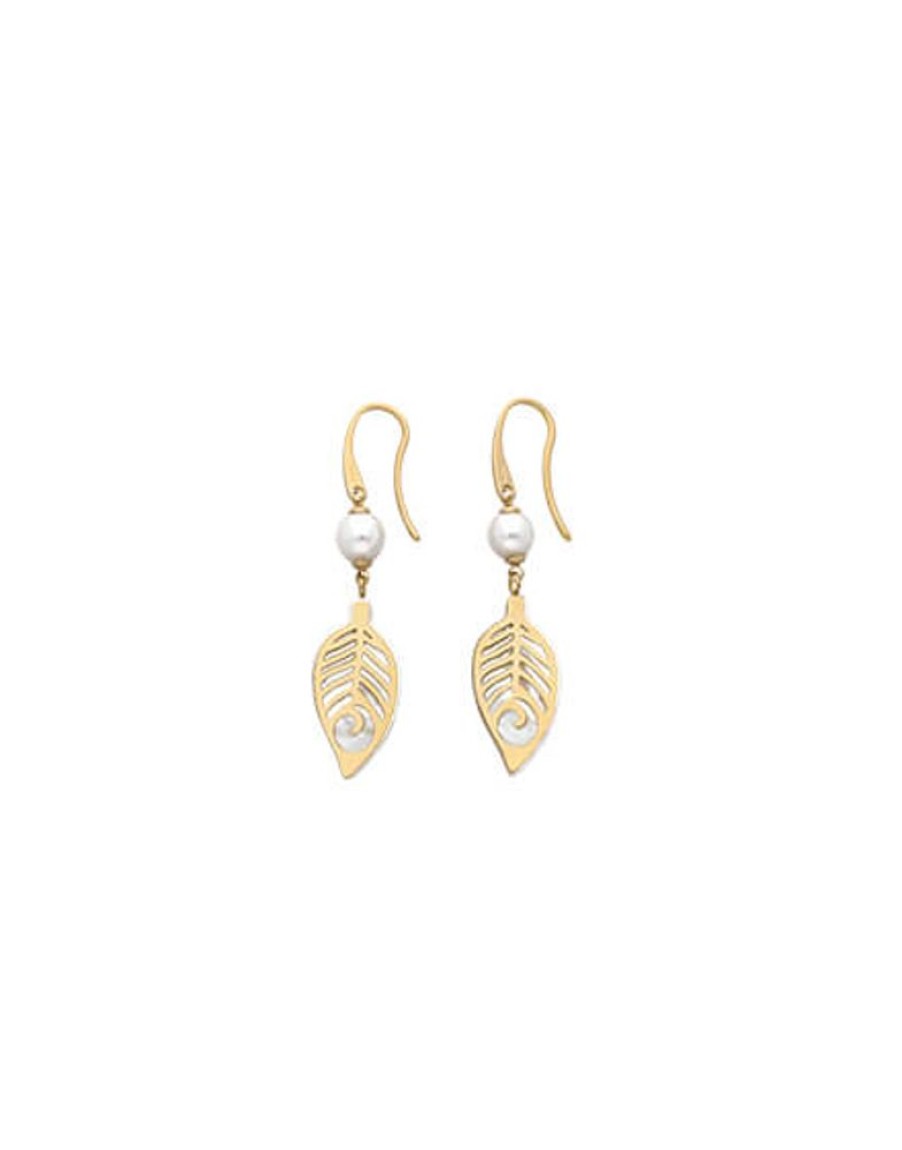 MAJORICA Dafne Earrings With Hanging Mother-Of-Pearl Leaves | Pearl Drop Earrings