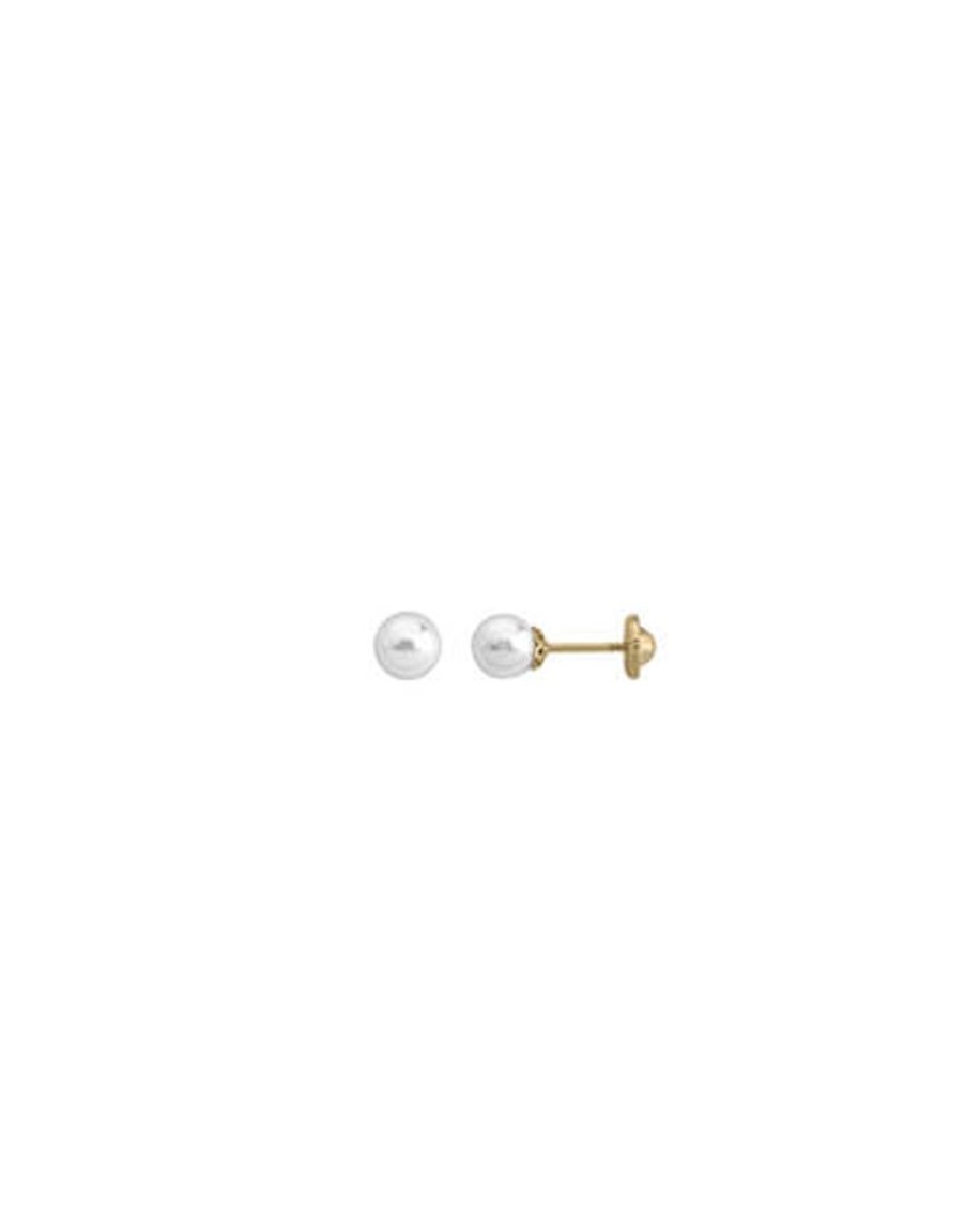 MAJORICA Taylor 18-Carat Gold 4Mm White Pearl Earrings With Screw Fastening | Pearl Stud Earrings