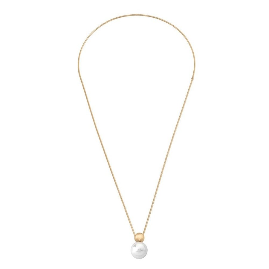 MAJORICA Golden Steel Long Necklace Aura | Pearl Chain Necklaces