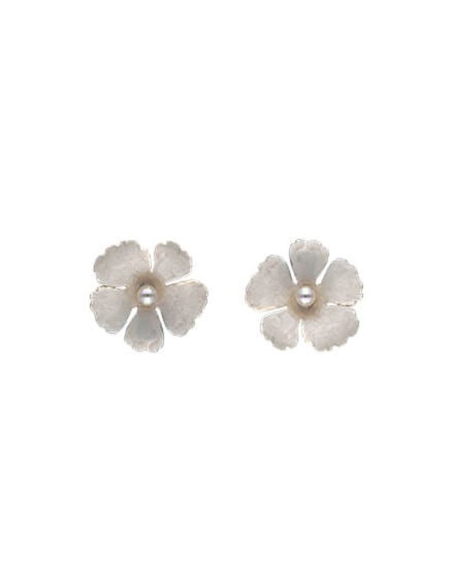 MAJORICA Santorini Bianco Bridal Earrings Small Nacre Flower With Pearls | Silver Earrings