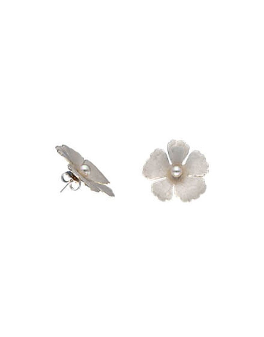 MAJORICA Santorini Bianco Bridal Earrings Small Nacre Flower With Pearls | Silver Earrings