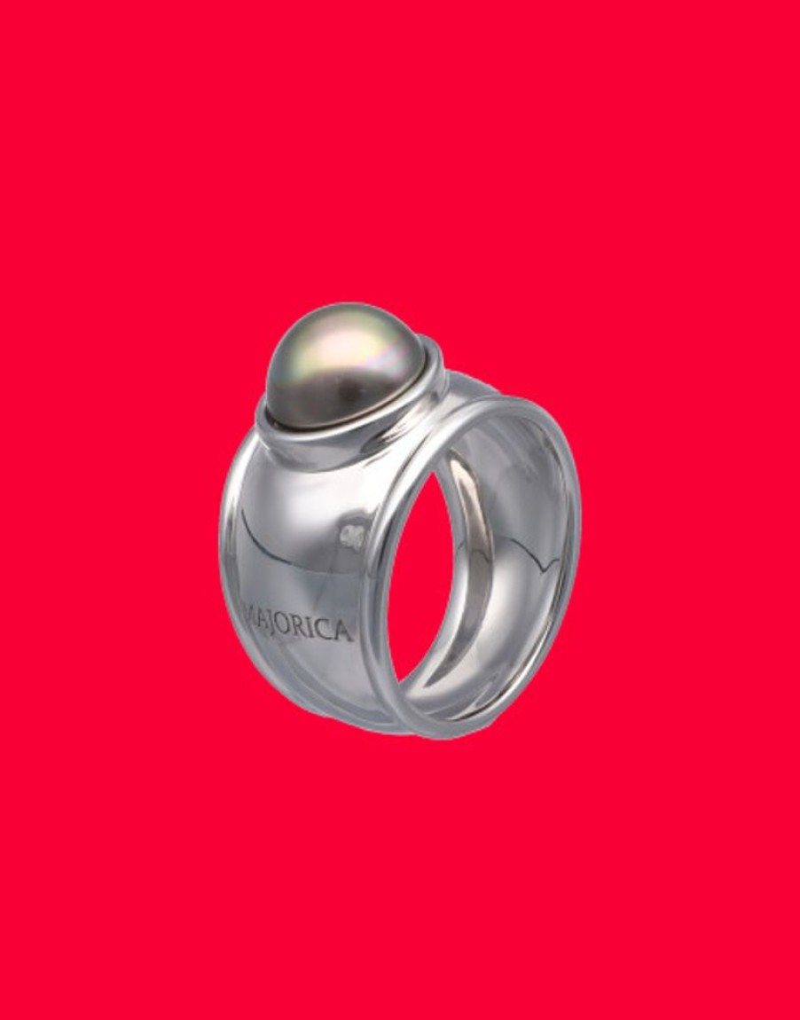 MAJORICA Silver Tahiti Ring With Tahiti Half-Ball Pearl | Large Pearl Rings