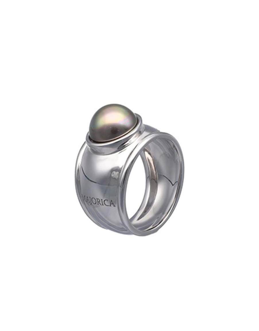 MAJORICA Silver Tahiti Ring With Tahiti Half-Ball Pearl | Large Pearl Rings