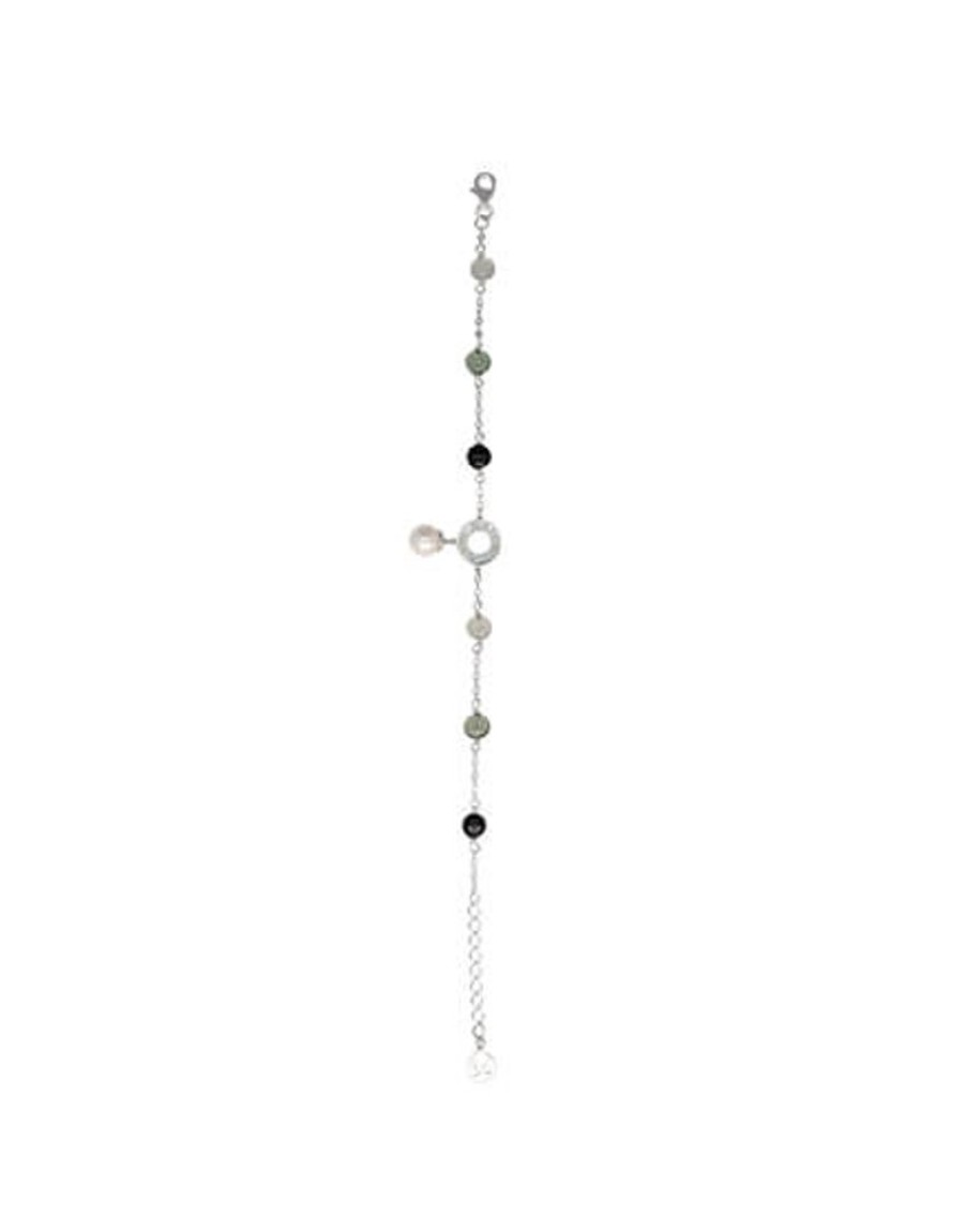 MAJORICA Silver Algaida Bracelet With Round Pearl And Black Murano Glass | Chain Bracelets