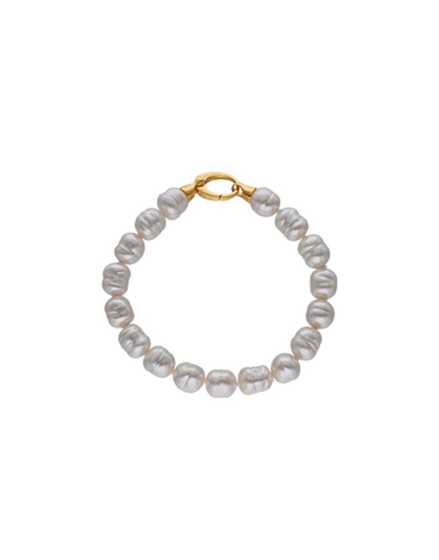 MAJORICA Gold-Plated Silver Agora Baroque White Pearl Bracelet | Golden Bracelets