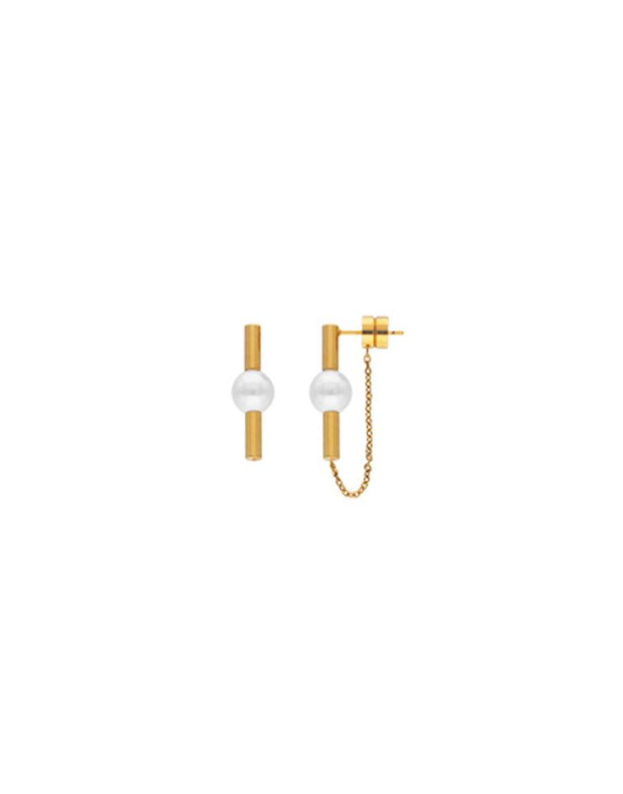 MAJORICA Lagom Long Earrings In Steel And White Pearl | Pearl Drop Earrings