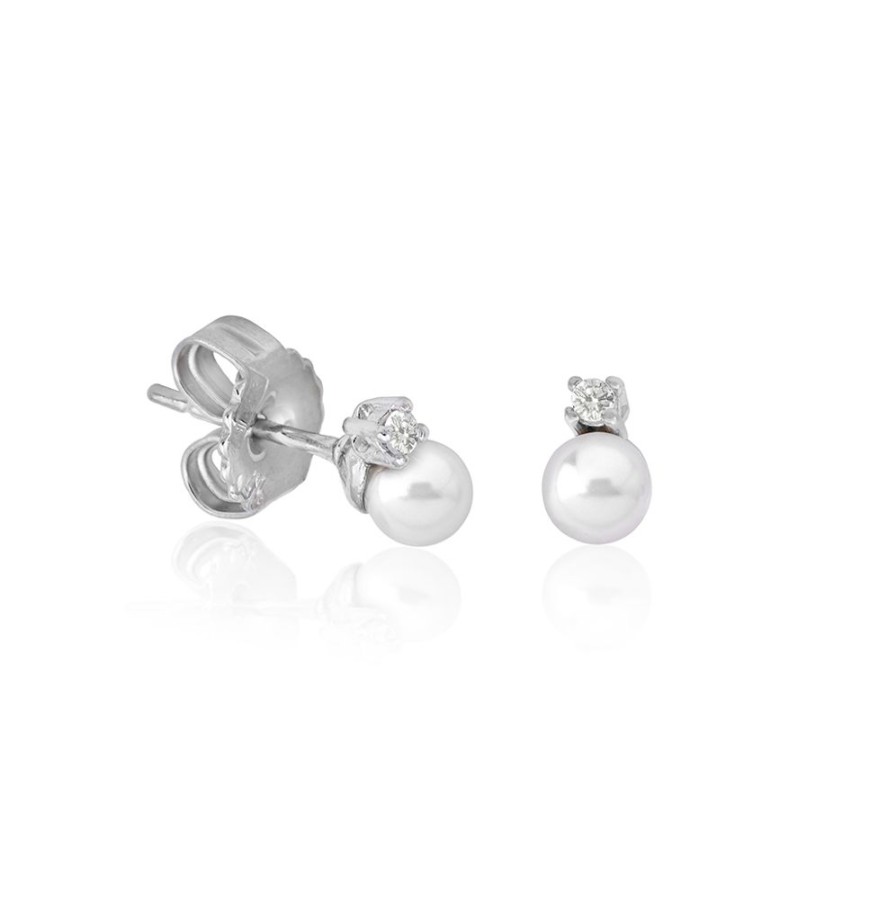 MAJORICA Earrings Cies Silver With 4Mm White Pearl And Zircons | Baby Earrings