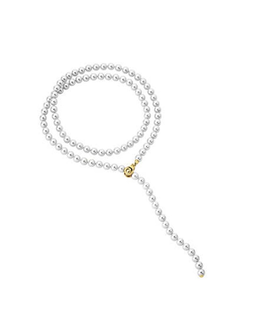 MAJORICA Golden Silver Necklace Lyra 8Mm 90Cm | Long Pearl Necklaces