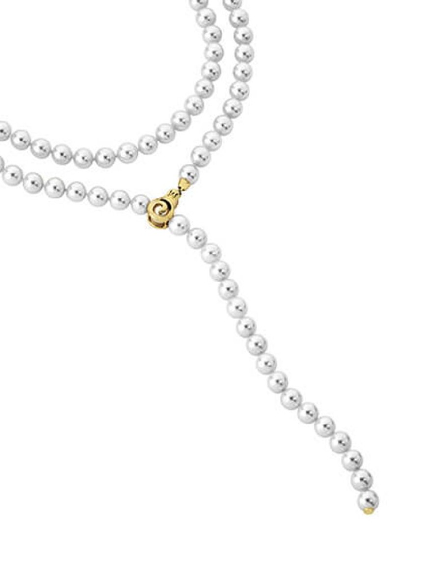 MAJORICA Golden Silver Necklace Lyra 8Mm 90Cm | Long Pearl Necklaces