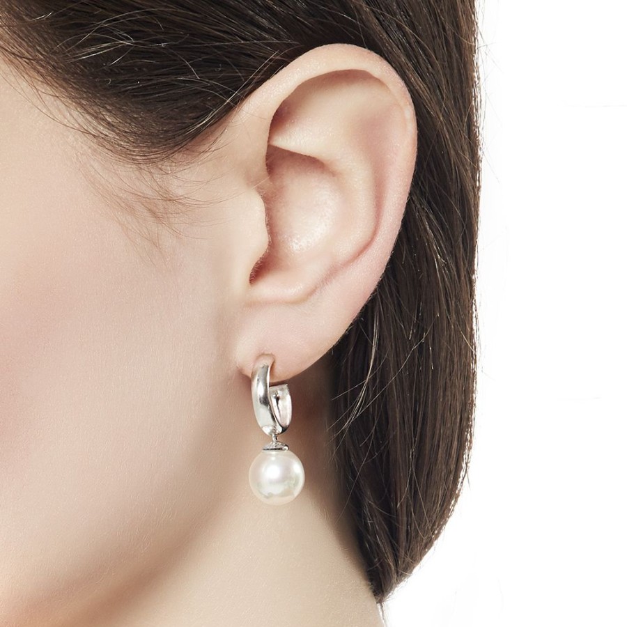 MAJORICA Hoop Earrings Chara In Silver With White Pearl | Pearl Hoop Earrings