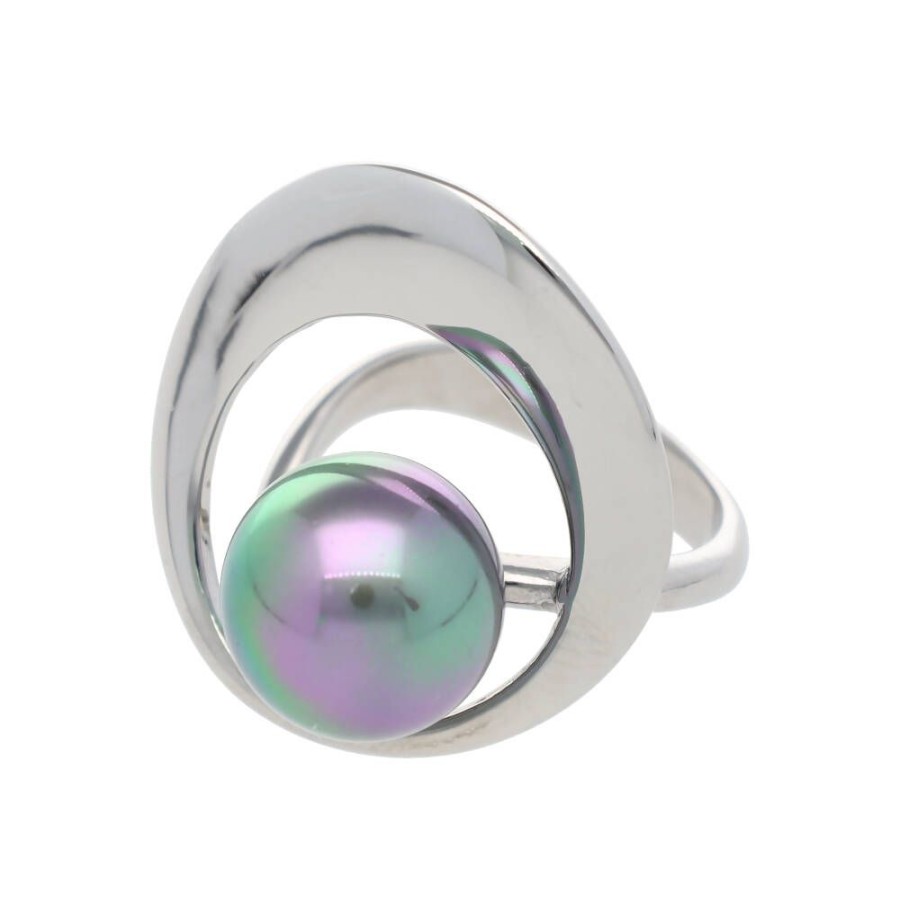 MAJORICA Petra Ring With Grey Pearl In Steel | Large Pearl Rings