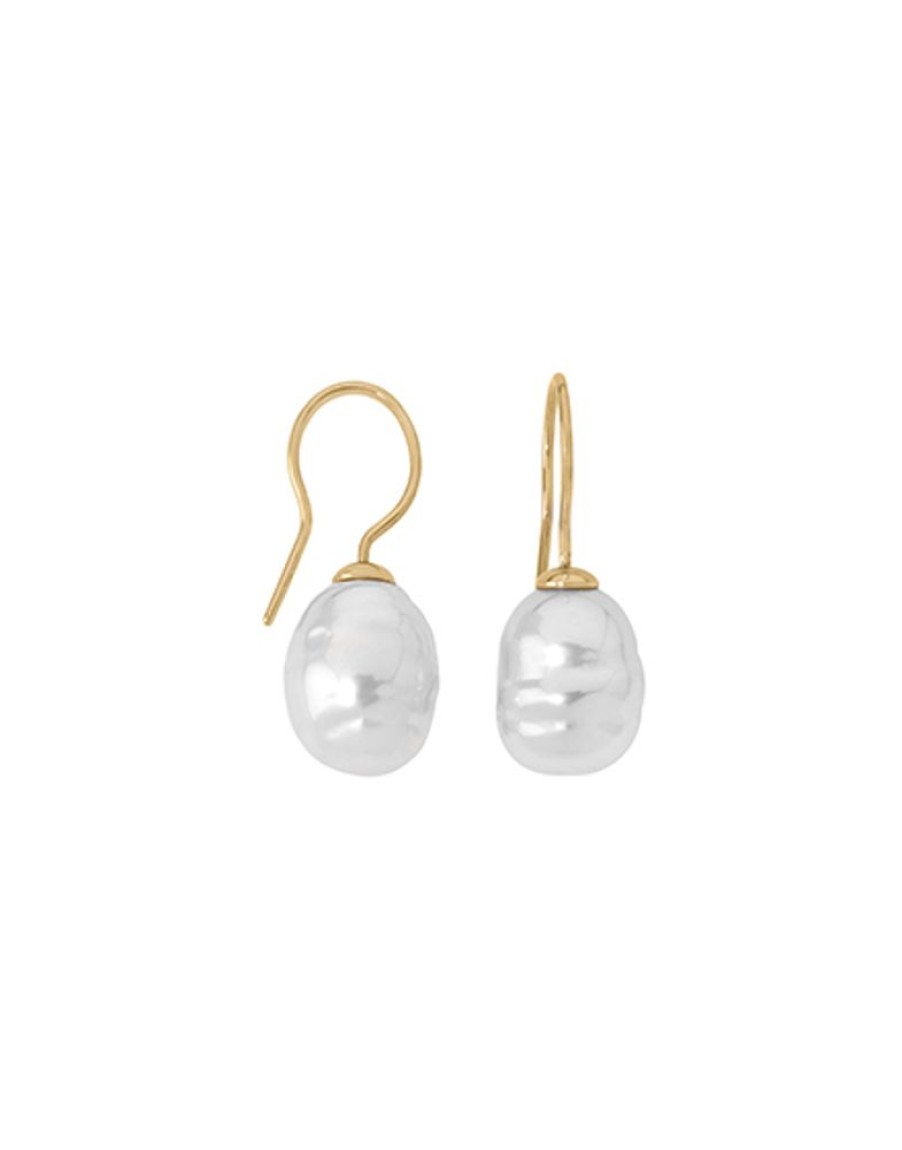 MAJORICA Earrings Tender Gold Plated With 12Mm White Baroque Pearl | Pearl Drop Earrings