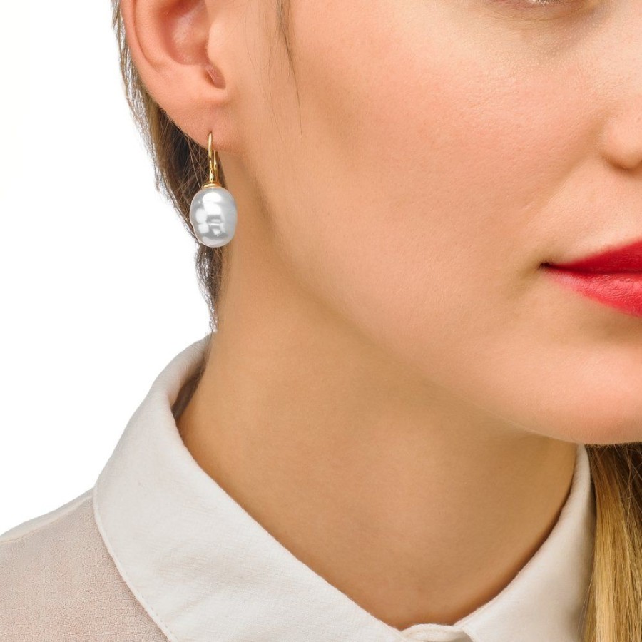 MAJORICA Earrings Tender Gold Plated With 12Mm White Baroque Pearl | Pearl Drop Earrings