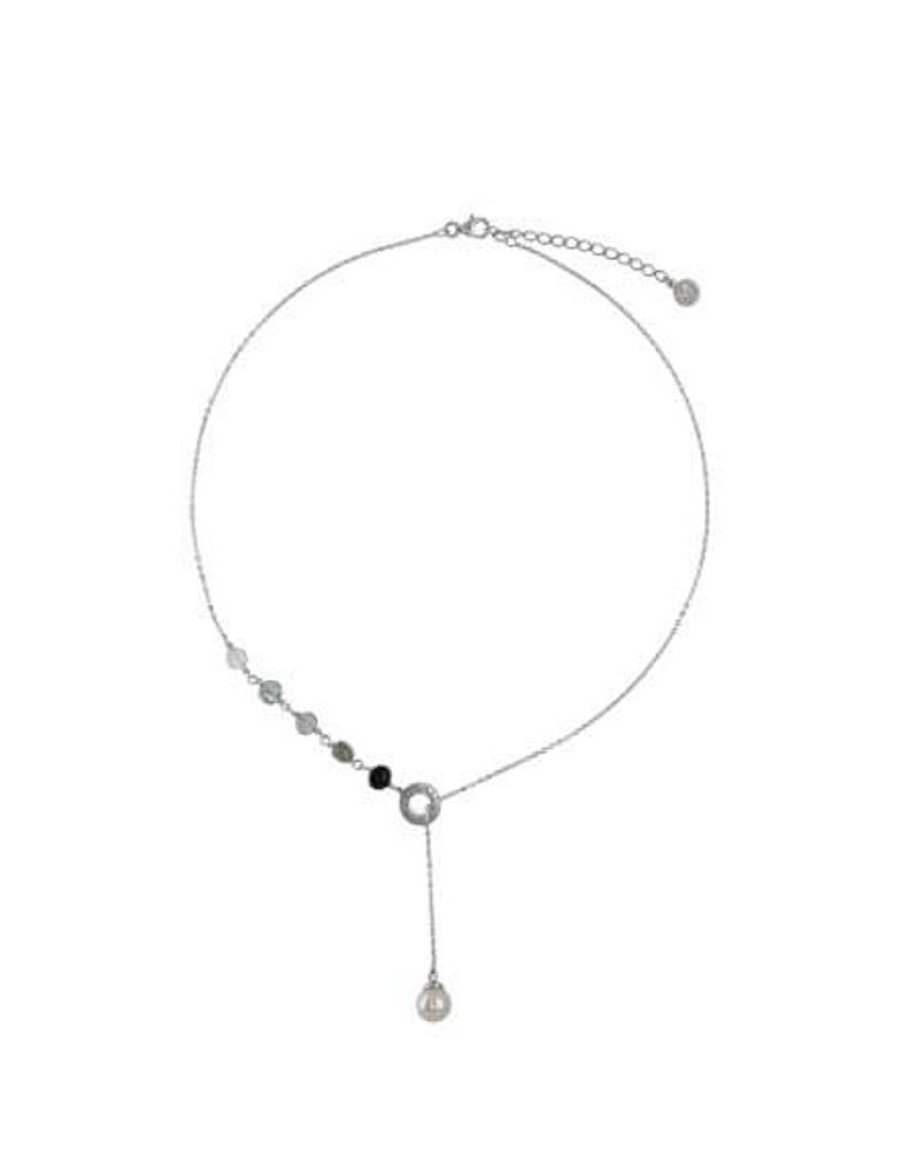 MAJORICA Silver Algaida Short Necklace With Pearl And Black Murano Glass | Pearl Chain Necklaces