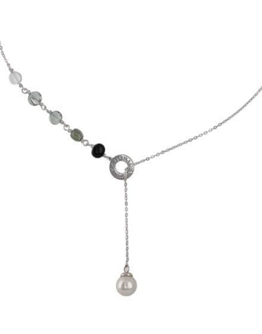 MAJORICA Silver Algaida Short Necklace With Pearl And Black Murano Glass | Pearl Chain Necklaces