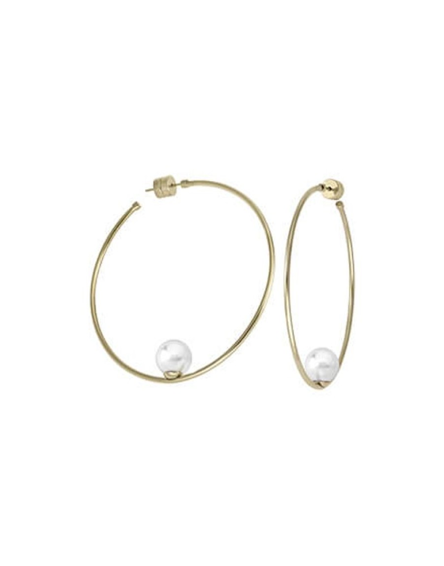 MAJORICA Earrings Marianela Golden Steel Big | Pearl Hoop Earrings