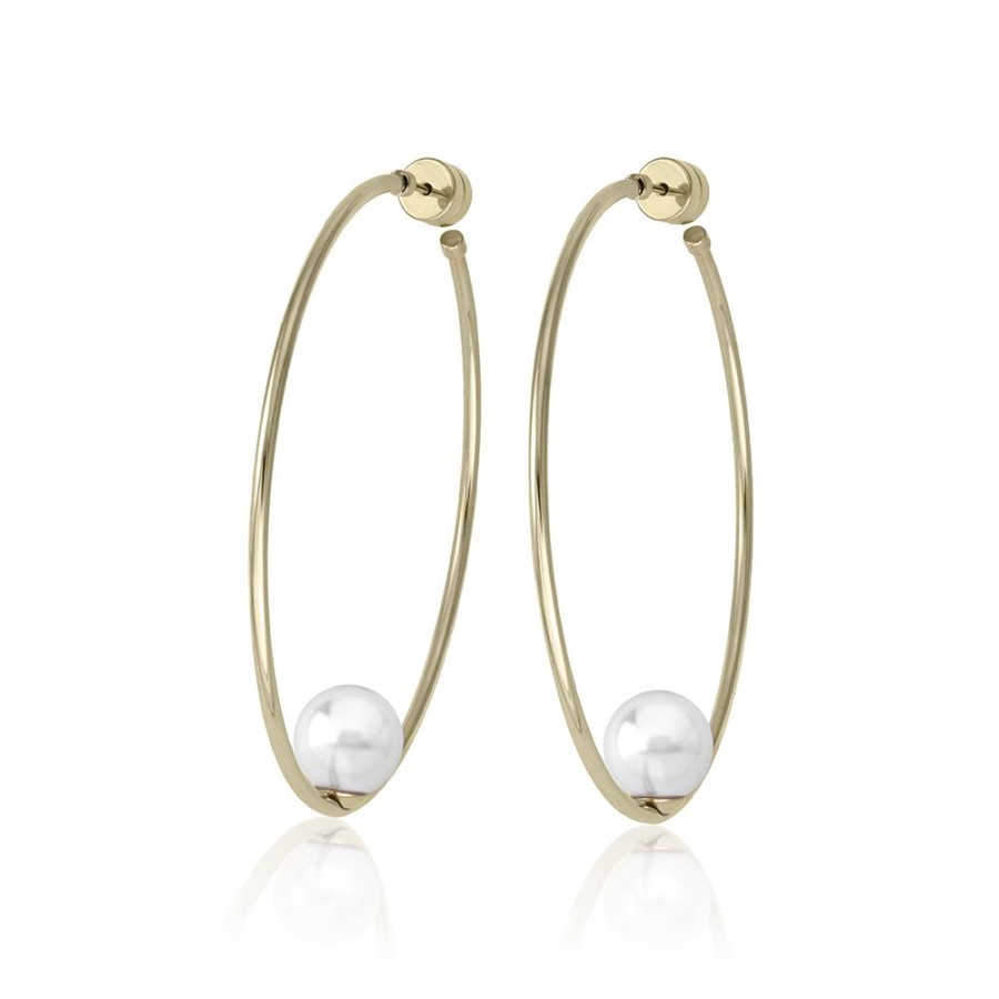 MAJORICA Earrings Marianela Golden Steel Big | Pearl Hoop Earrings