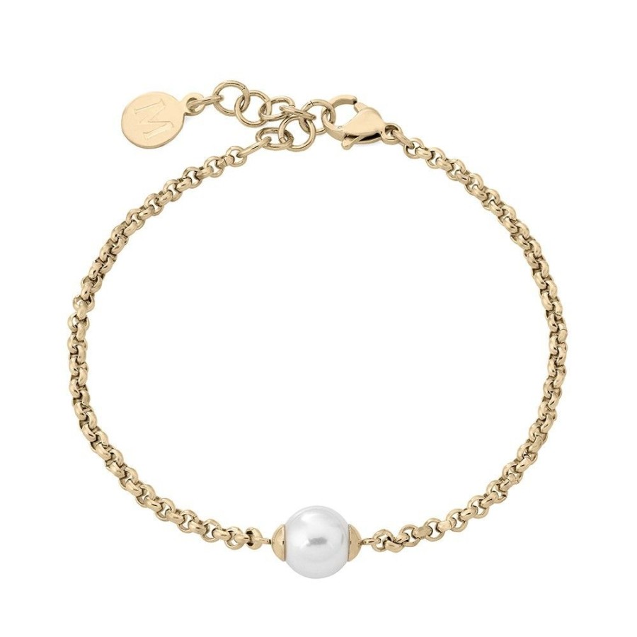 MAJORICA Gold Plated Chain Bracelet Nuada In Steel And White Pearl | Chain Bracelets