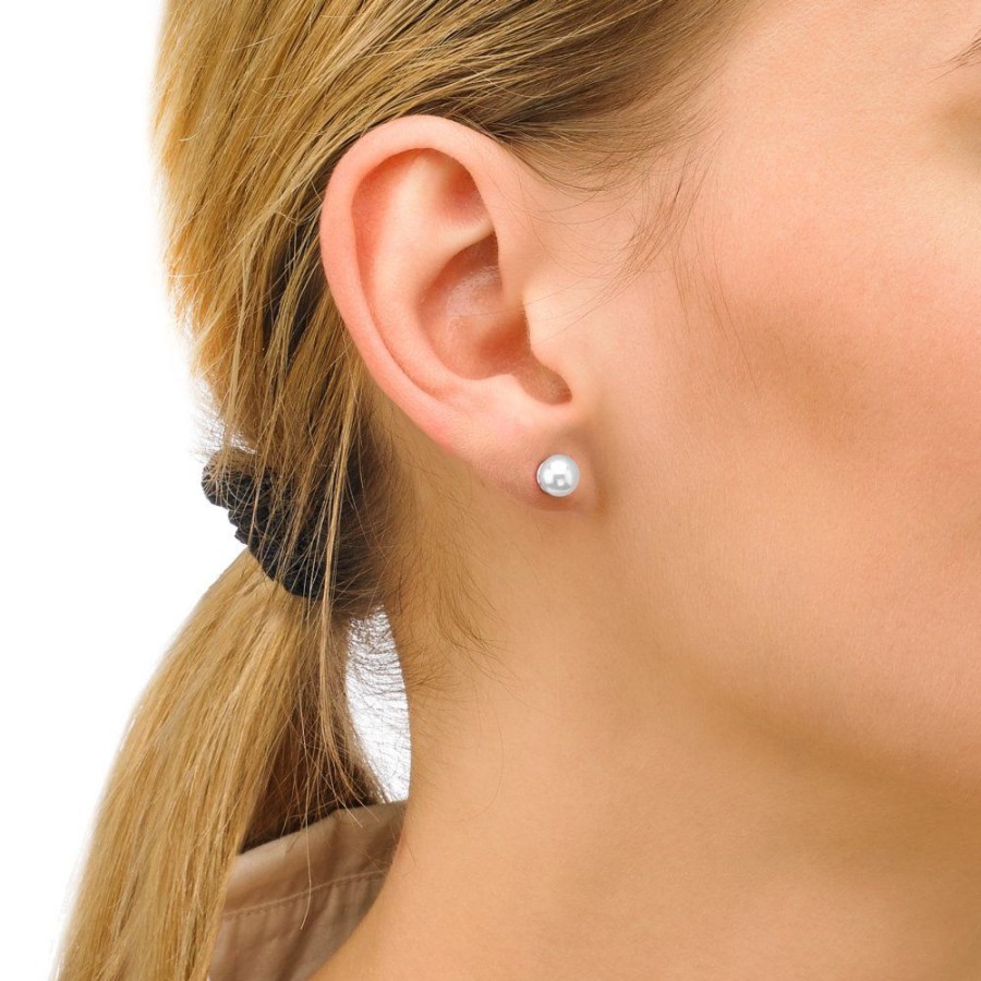 MAJORICA Earrings Lyra Silver With 6Mm White Pearl | Pearl Stud Earrings