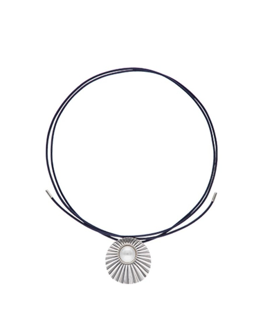 MAJORICA Le Palm White Pearl Steel Necklace With Blue Silk Cord | Pendants With Chain