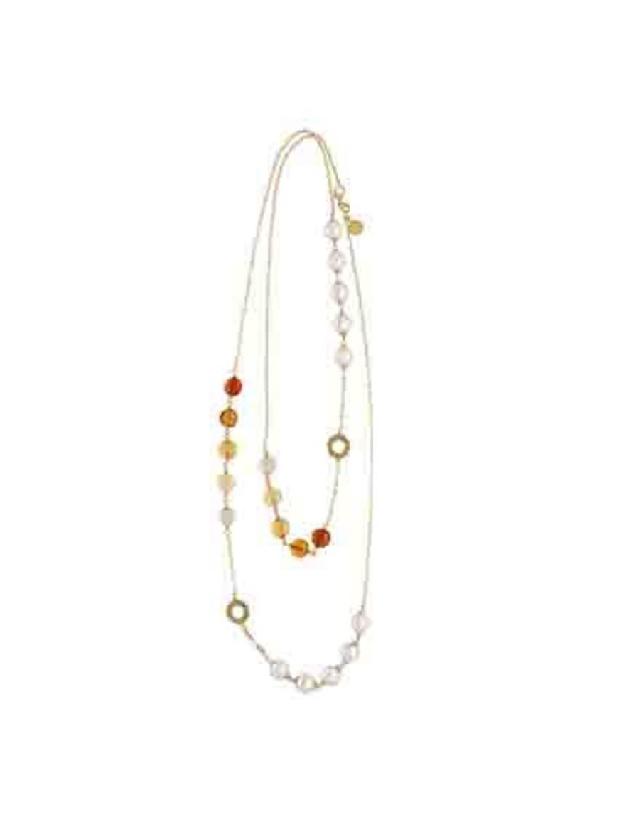 MAJORICA Algaida Golden Long Multiposition Necklace With Amber Murano Glass | Pearl Chain Necklaces