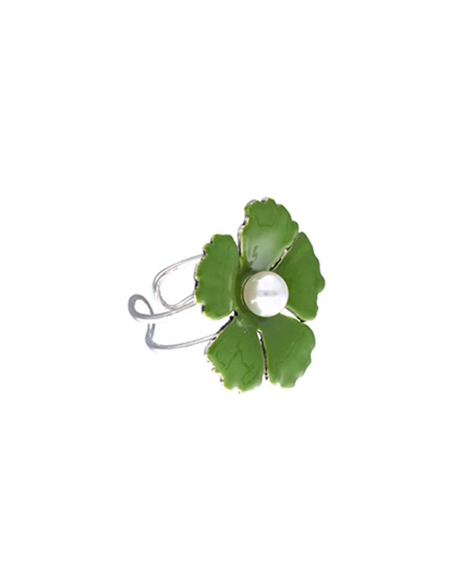 MAJORICA Silver Santorini Small Olive Green Flower Ring | Medium-Sized Rings