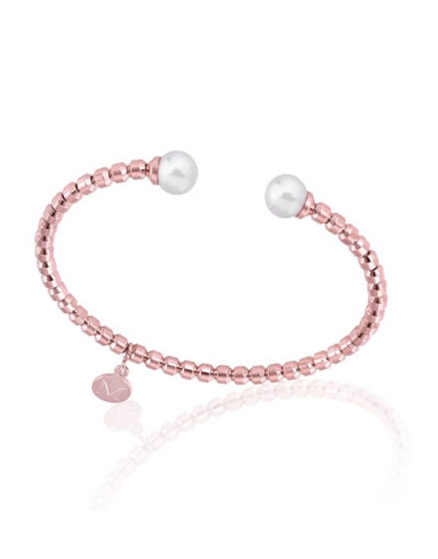 MAJORICA Pink Steel Bangle Carmen With White Pearls | Bangle Bracelets