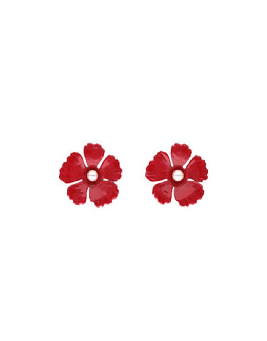 MAJORICA Santorini Large Flower Red Earrings In Silver | Short Earrings