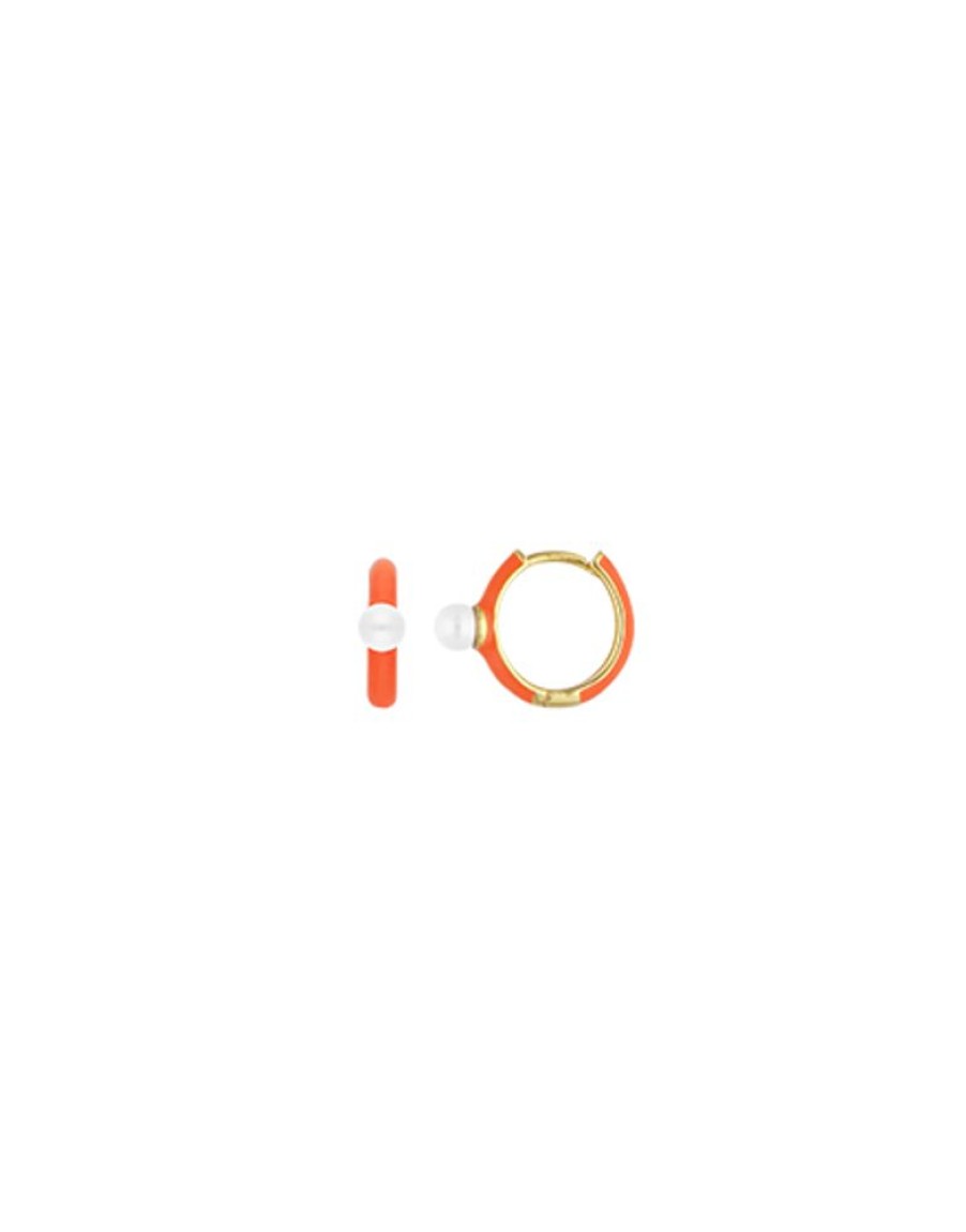 MAJORICA Mini 4 Mm Color Pop Pearl Orange Hoop Earrings | Pearl Hoop Earrings