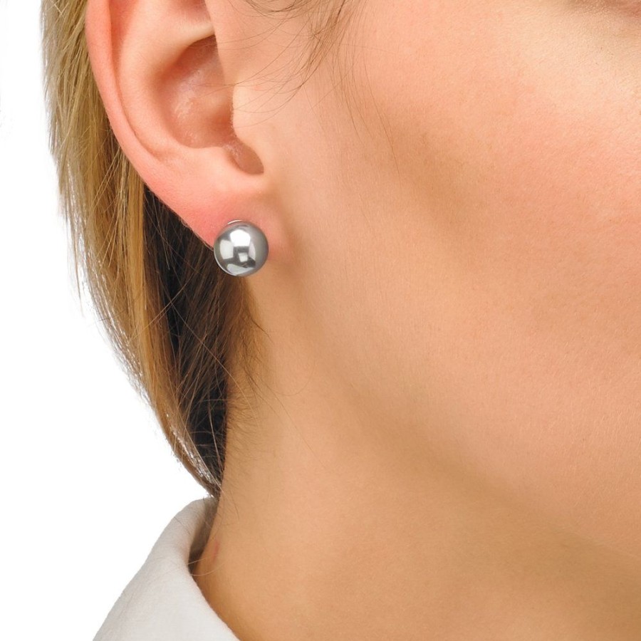 MAJORICA Earrings Lyra Silver With 10Mm Gray Pearl | Pearl Stud Earrings