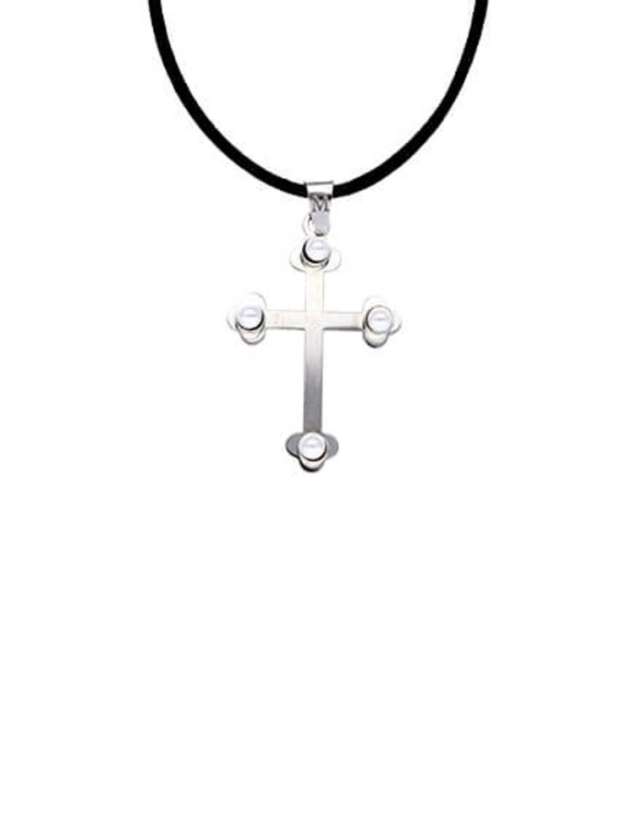 MAJORICA Silver Trinity Cross Pendant With Pearls | Pendant Chain