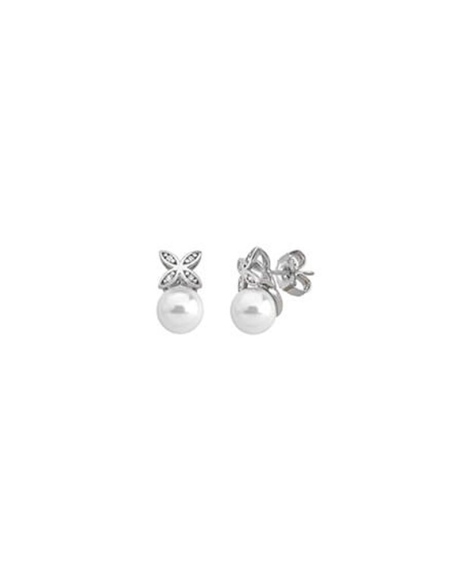 MAJORICA Romance Earrings With A Round Pearl And Cubic Zirconias | Bridal Earrings