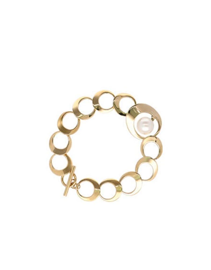 MAJORICA Petra Chain Bracelet Golden With White Pearl | Chain Bracelets