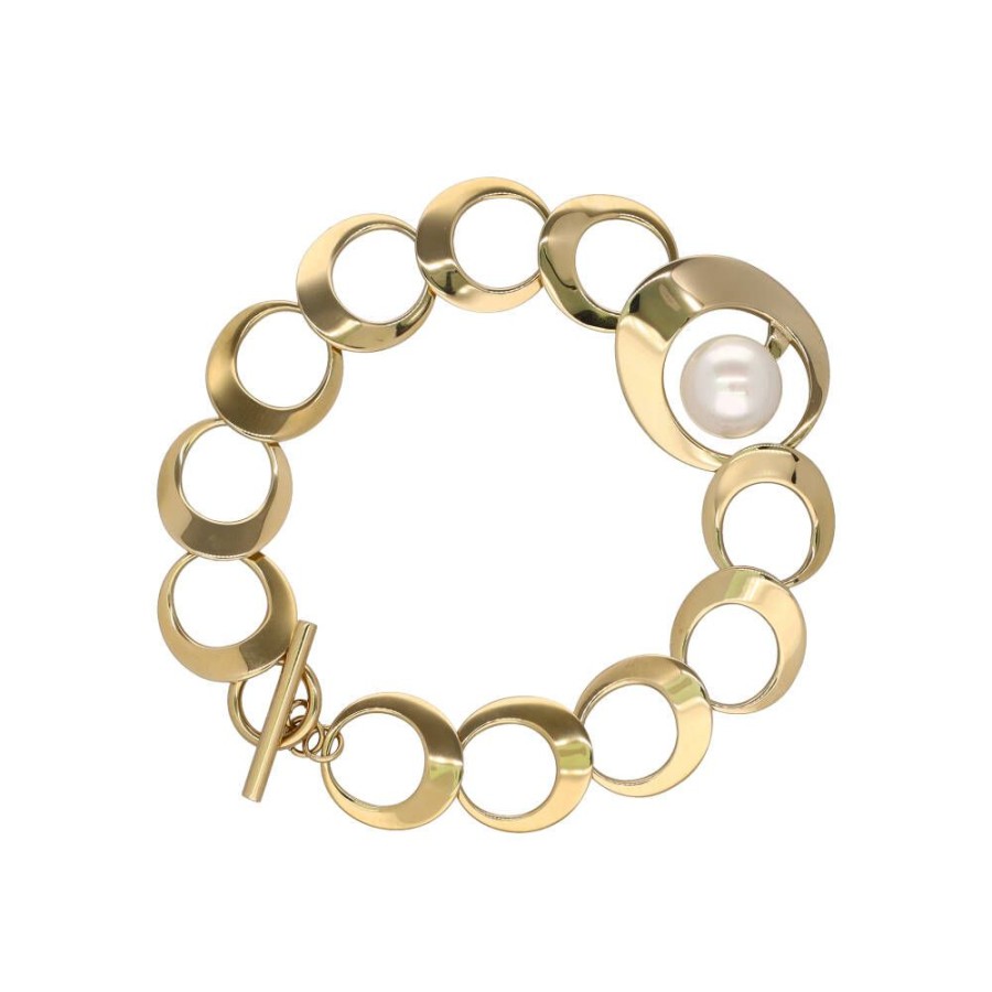 MAJORICA Petra Chain Bracelet Golden With White Pearl | Chain Bracelets