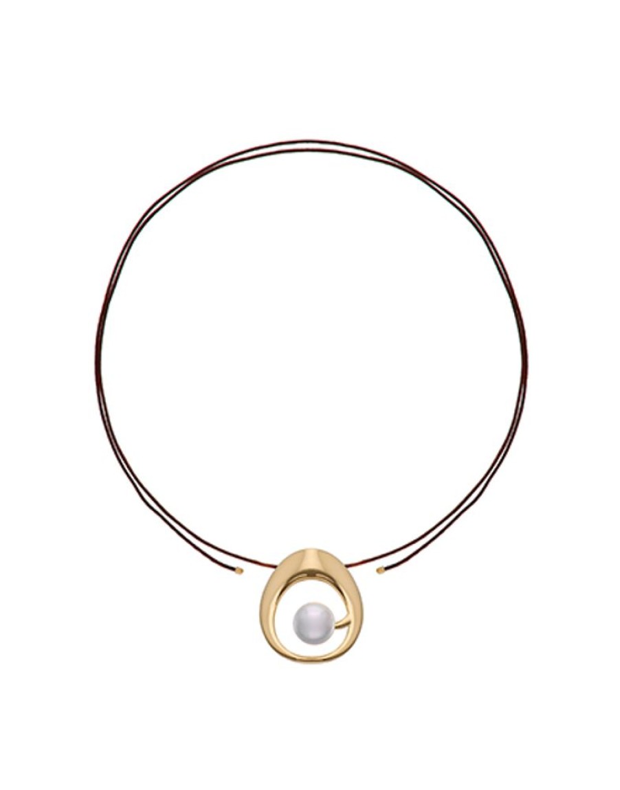 MAJORICA Petra Cord Necklace In Gold Steel And Coffee Silk | Pendants With Chain