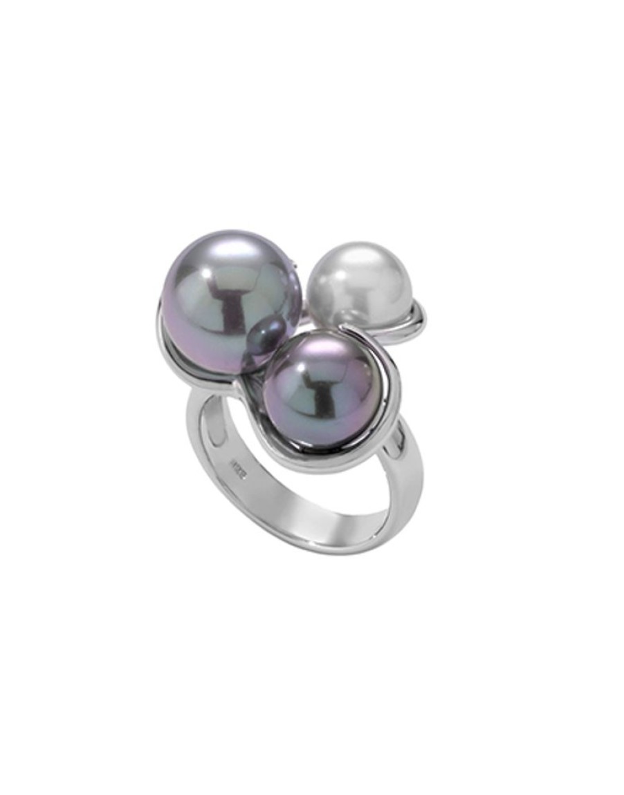 MAJORICA Silver Ring Galaxy With Multicoloured Pearl | Large Pearl Rings