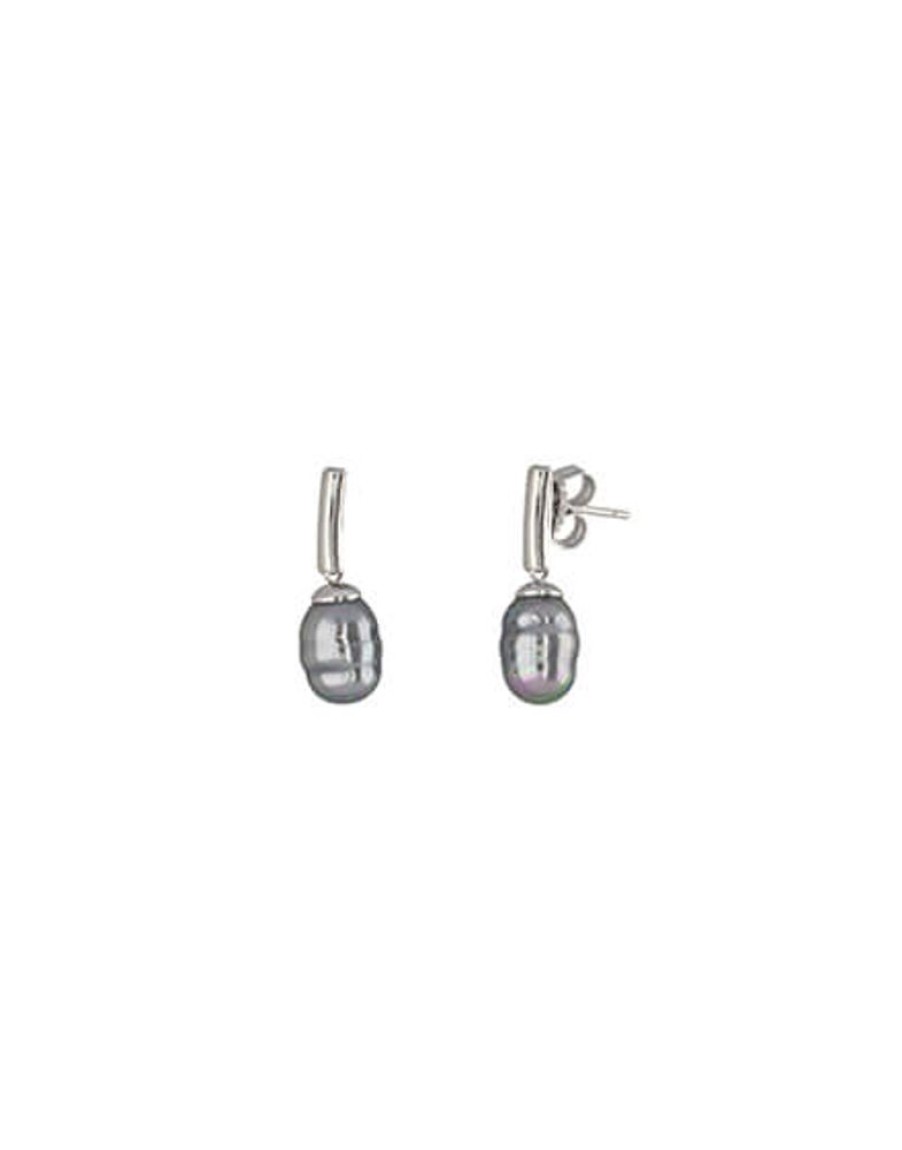 MAJORICA Silver Earrings Agora With Barroque Gray Pearl | Pearl Drop Earrings