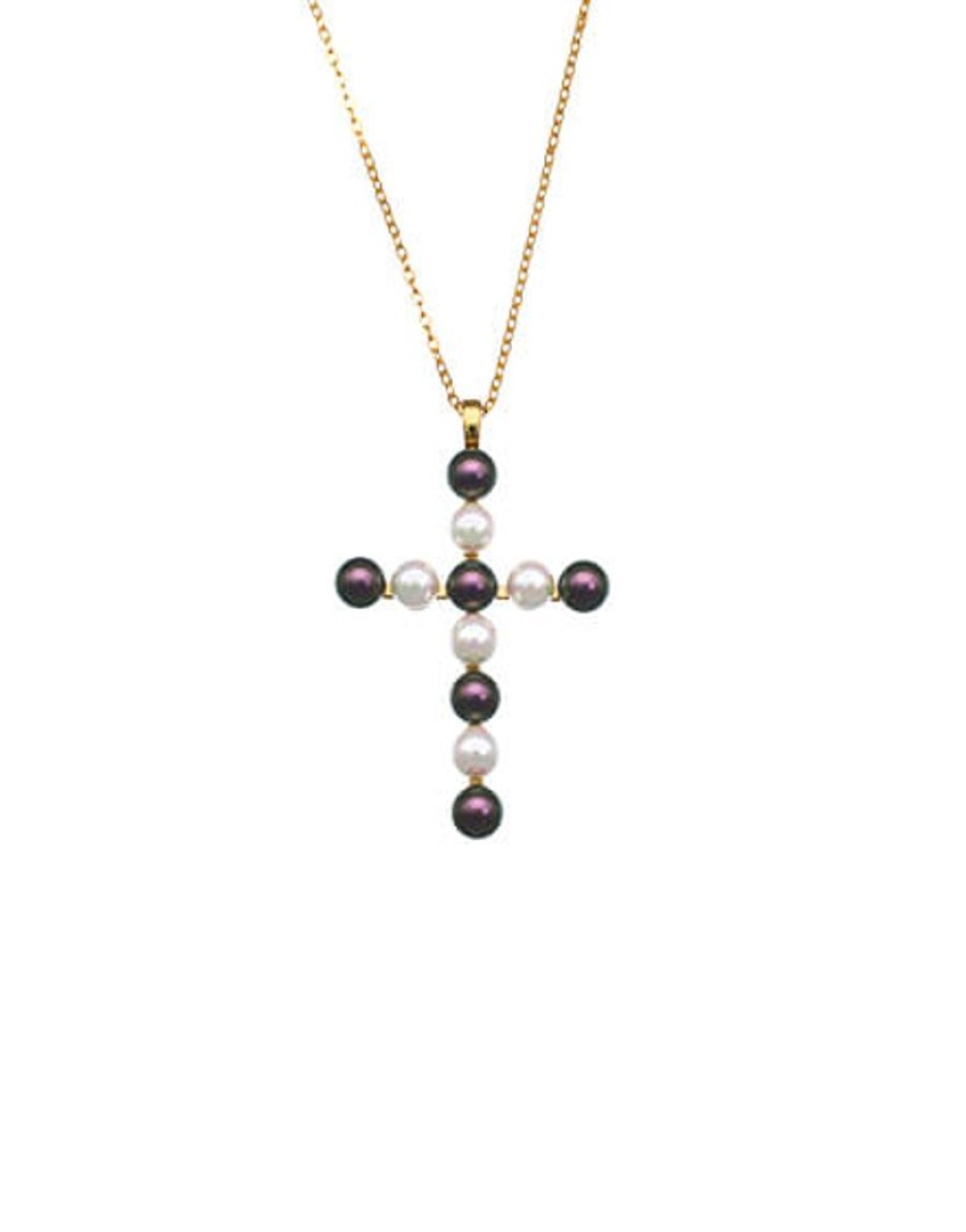 MAJORICA Crosses Collection Gold Pendant With White And Tahiti Pearl | Pendant Chain