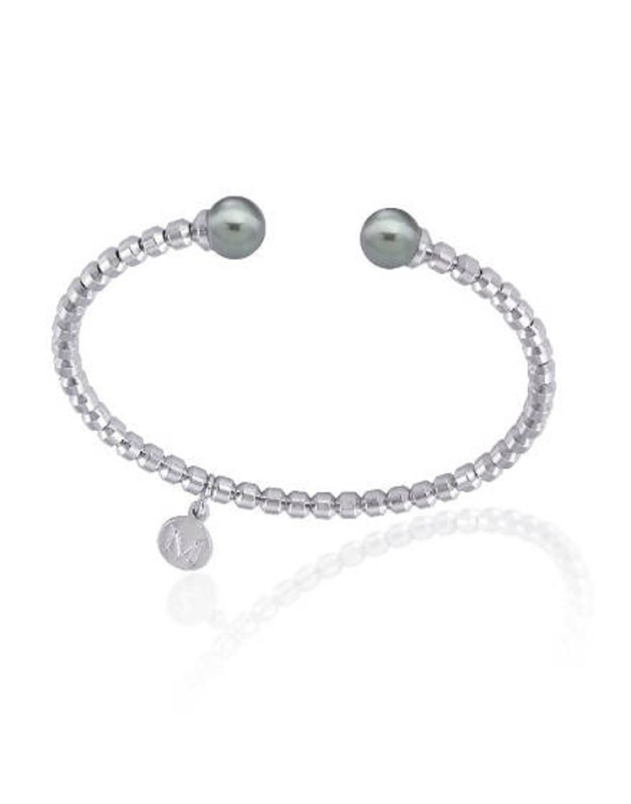 MAJORICA Steel Bangle Carmen With Gray Pearls | Bangle Bracelets