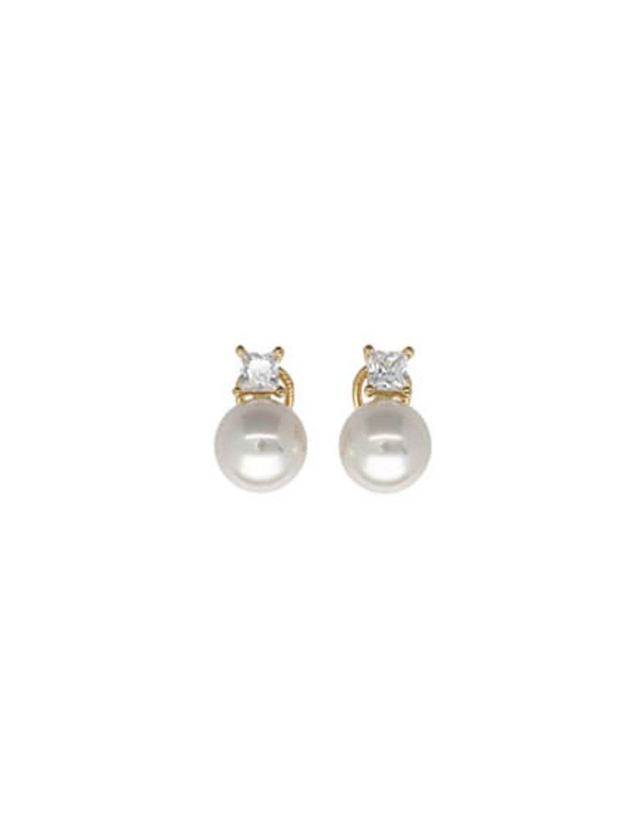 MAJORICA Golden Silver Earrings Selene With 12Mm White Pearl And Zircons | Tu & Yo Earrings