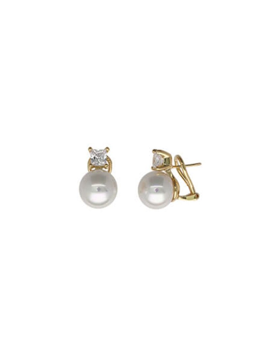 MAJORICA Golden Silver Earrings Selene With 12Mm White Pearl And Zircons | Tu & Yo Earrings