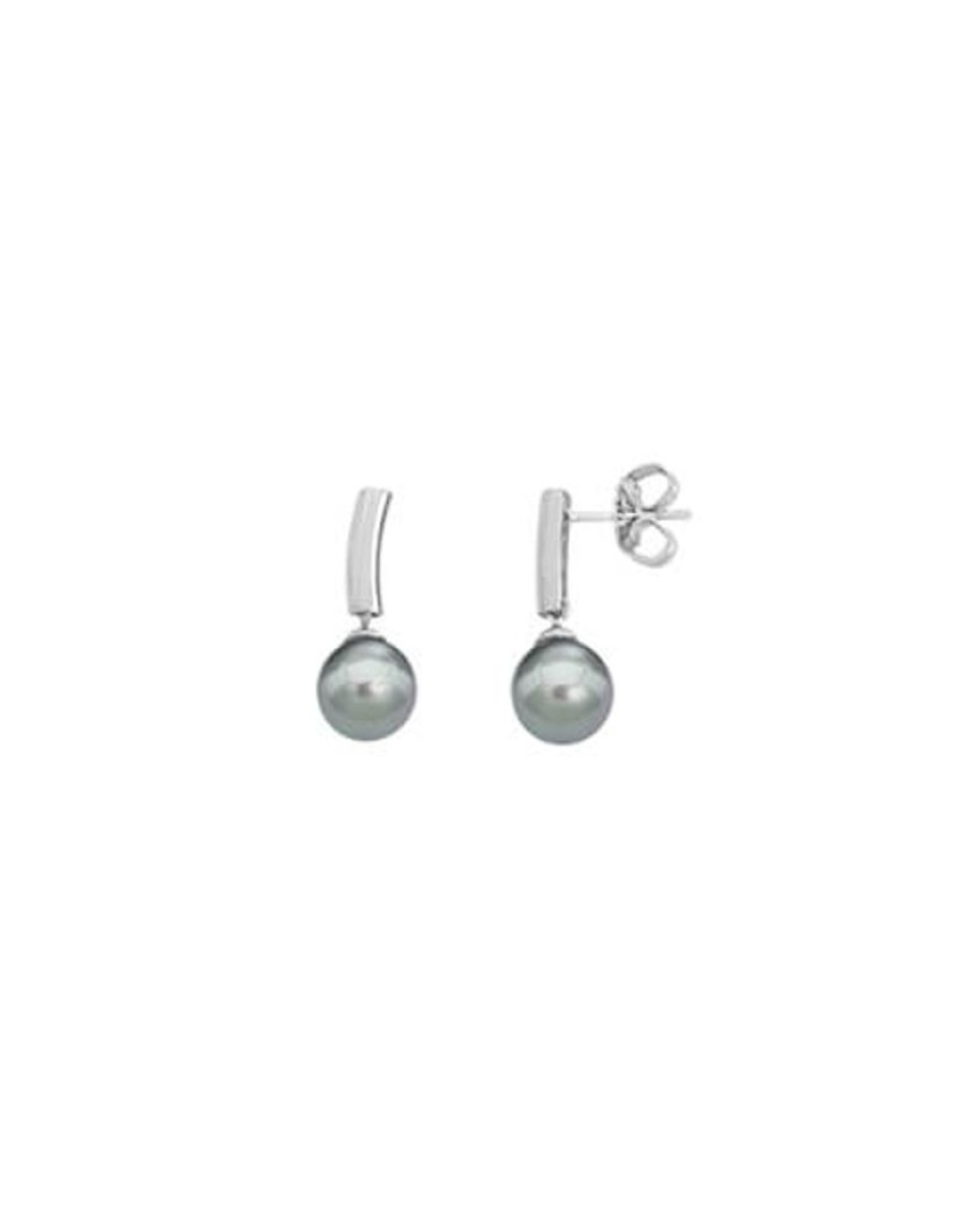 MAJORICA Earrings Espiga Silver With 8Mm Gray Pearl | Pearl Drop Earrings