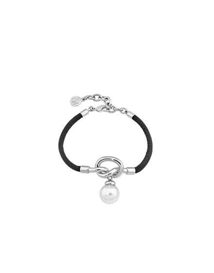 MAJORICA Sicilia Leather Bracelet With A Silver Knot And A Round Pearl | Leather Bracelets