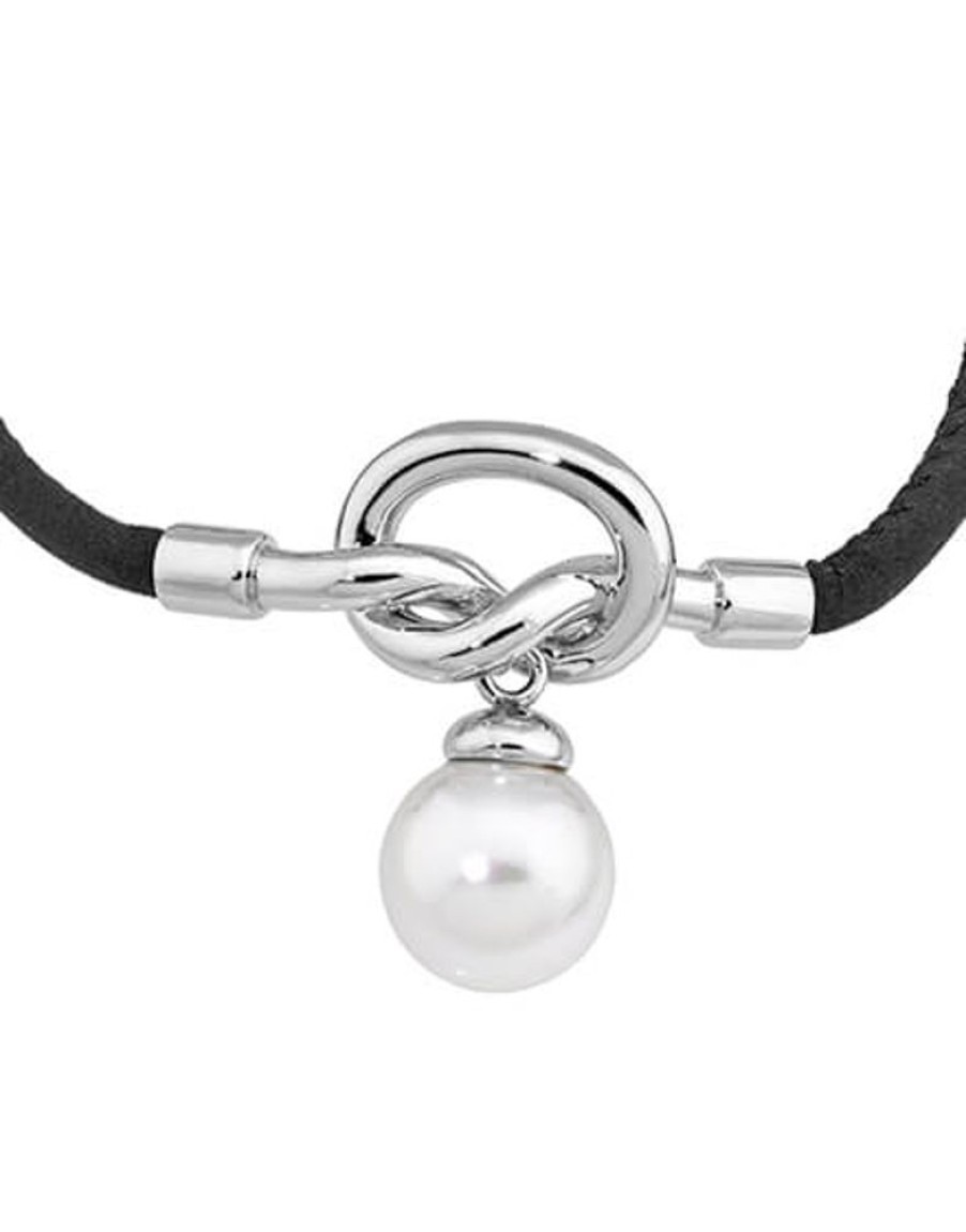 MAJORICA Sicilia Leather Bracelet With A Silver Knot And A Round Pearl | Leather Bracelets