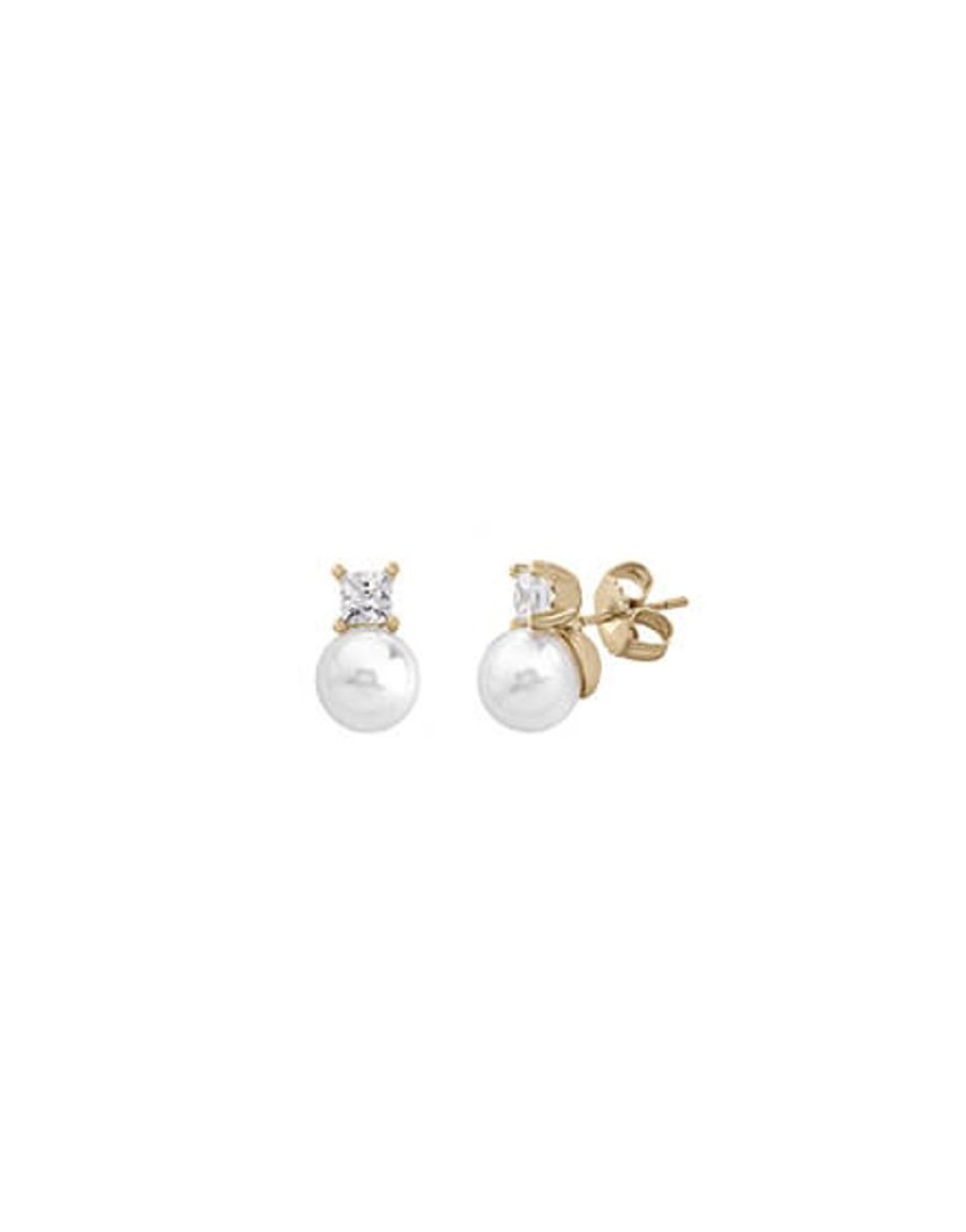 MAJORICA Earrings Selene Gold Plated With 8Mm White Pearl And Zircons | Tu & Yo Earrings